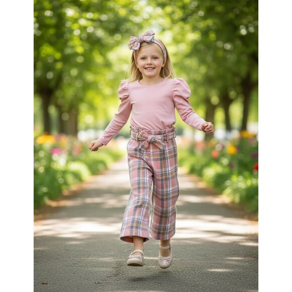 Toddler Girl Clothes,Girls Fashion Clothes Puff Sleeves Shirt Pants Headband 3Pc - Picture 3 of 7